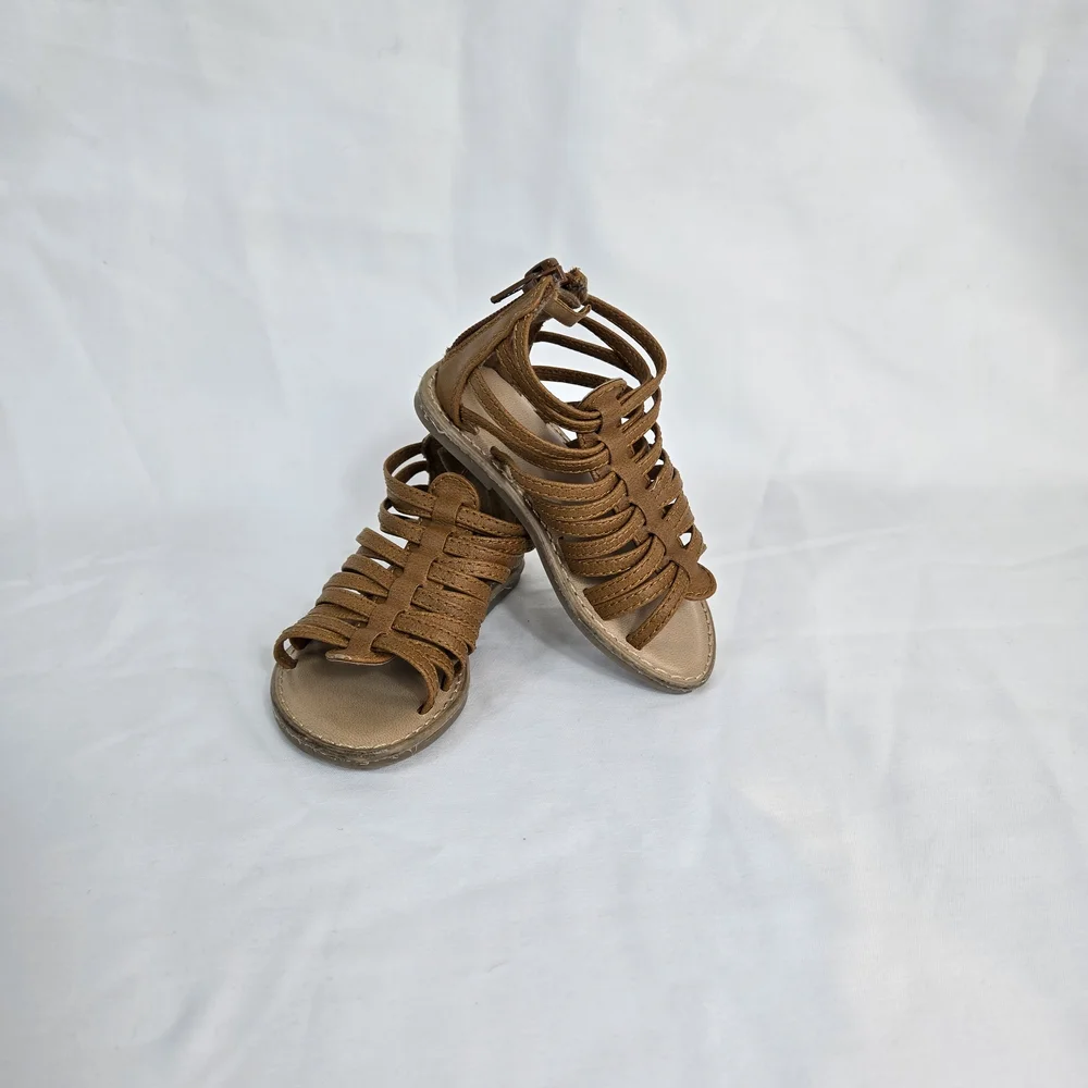 Old Navy Toddler Girls Tan Faux Leather Strappy‎ Back Zip Gladiator Sandals 5